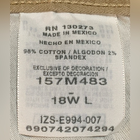 Lee Ryder Khaki Jean Pants Bootcut Size 18W L - Picture 7 of 11